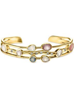 Multi-Gemstone 14kt Yellow Gold-Plated Cuff Bracelet - Elegant Statement Jewelry